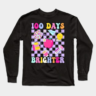 100 Days Brighter Retro Disco 100Th Day Of School Teacher Long Sleeve T-Shirt